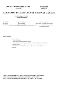 Agenda for the 18-September-2023 Board of Commissioners meeting