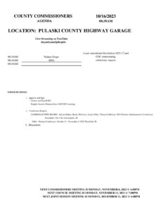 Agenda for the 16-October-2023 Board of Commissioners meeting