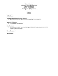 Agenda for the 2-October-2023 Building Corp. meeting