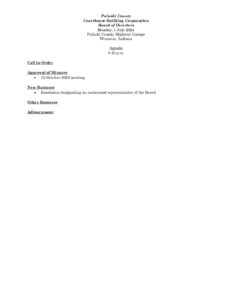 Agenda for the 1-July-2024 Building Corp. Board meeting