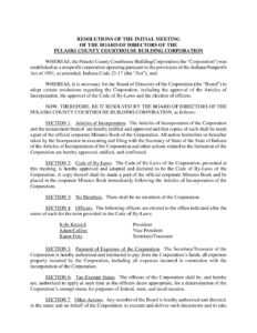 Building Corporation organizational resolution
