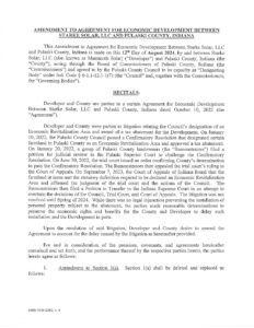 First Amendment to the Agreement for Economic Development Between Starke Solar, LLC, and Pulaski County, Indiana