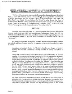 Second Amendment to the Agreement for Economic Development Between Moss Creek Solar, LLC, and Pulaski County, Indiana
